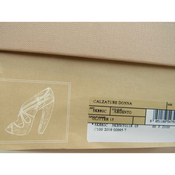 MIU MIU PRADA SILVER GLITTER LEATHER 5K880C BUCKLE CRISSCROSS PEEP TOE PUMPS 36 - Picture 12 of 12